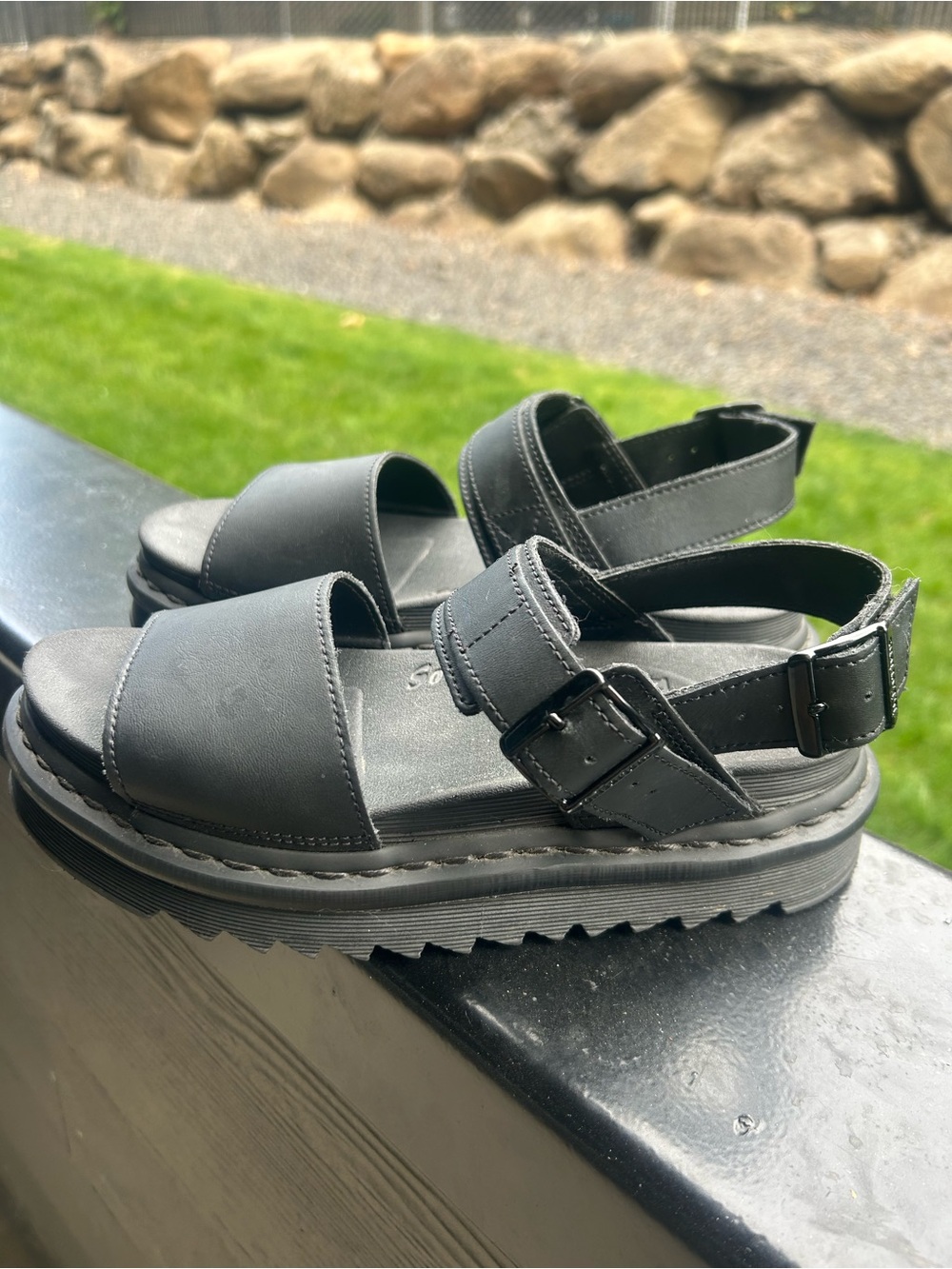 Women’s Black Dr Martens Platform Buckle Sandals